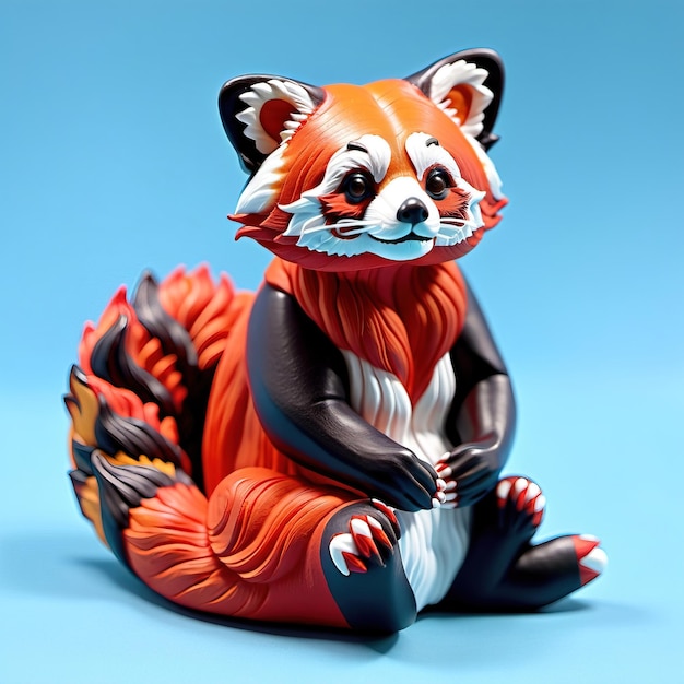 Red panda sitting on a blue background 3d illustration