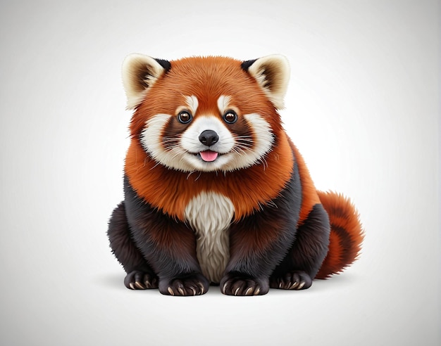 a red panda sitting down with its tongue out