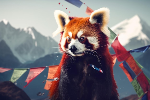 A red panda sitting on top of a mountain Generative AI image