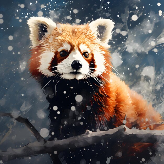 雪の冬の赤いパンダ ジェネレーティブAI