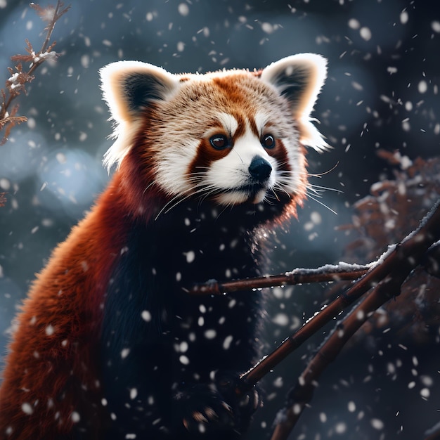 雪の冬の赤いパンダ ジェネレーティブAI
