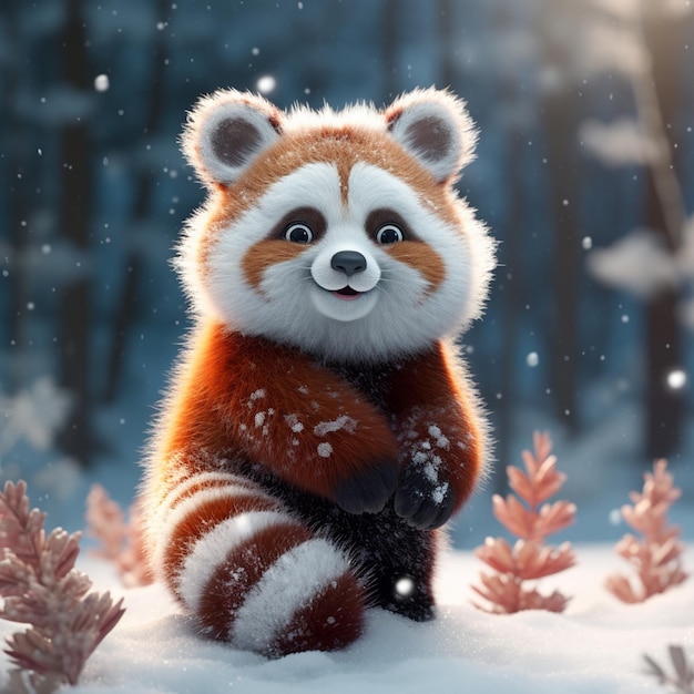 A red panda in the snow