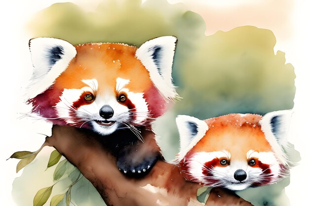 Photo red panda in watercolor style