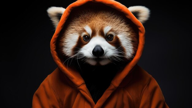 a red panda wearing a hoodie