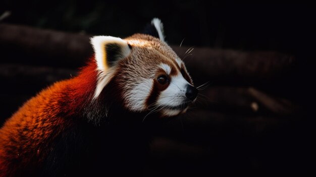 A red panda with a black background