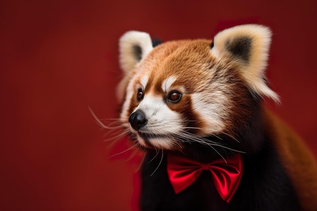 Red panda with a bow tie on