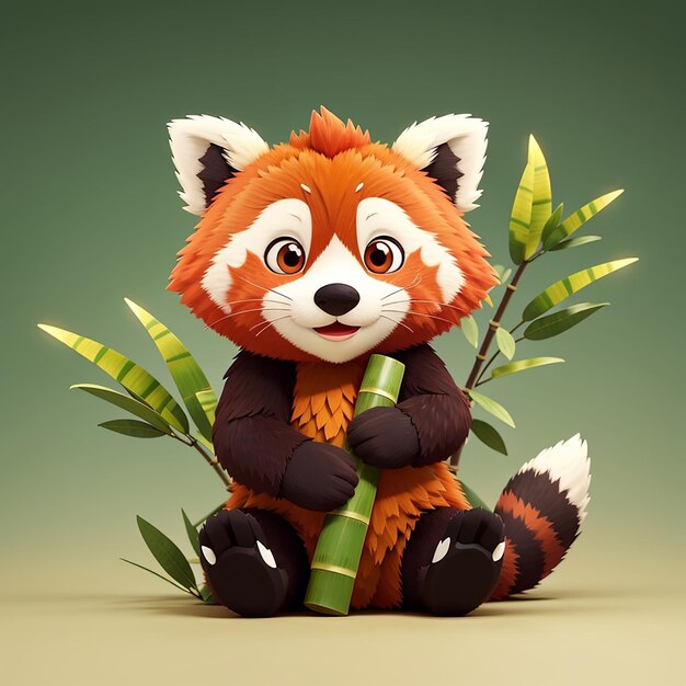 a red panda with a green leaf in its mouth