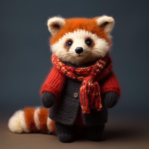 a red panda with a scarf on it