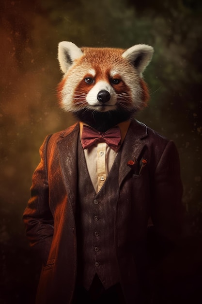 A red panda with a suit on