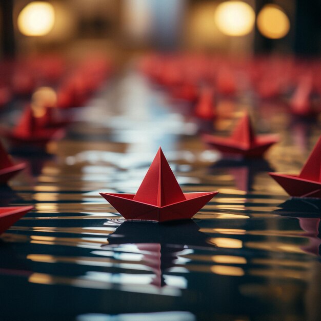 Photo red paper boat in water