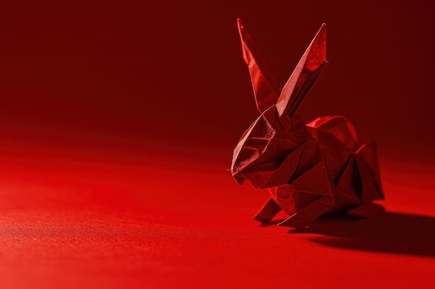 Photo a red paper bunny on a red background