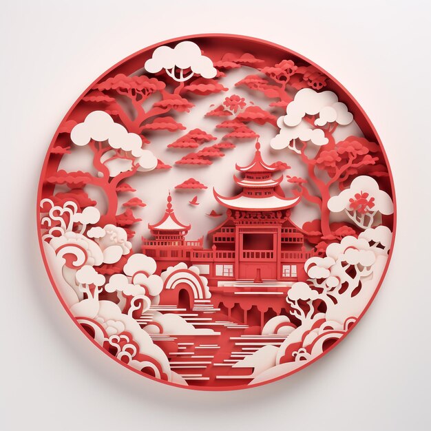 Red paper cutting for chinese new year