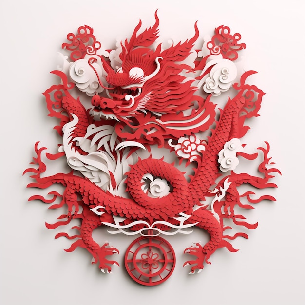 Photo red paper cutting dragon for chinese new year