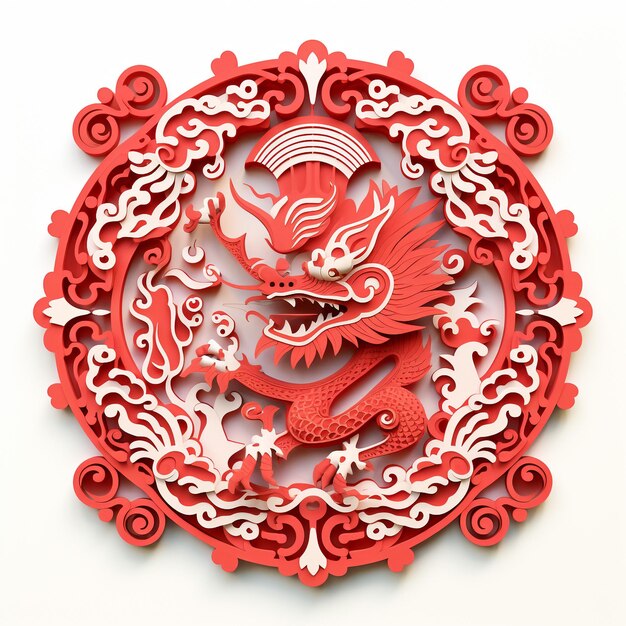 Red Paper Cutting Dragon for Chinese New Year