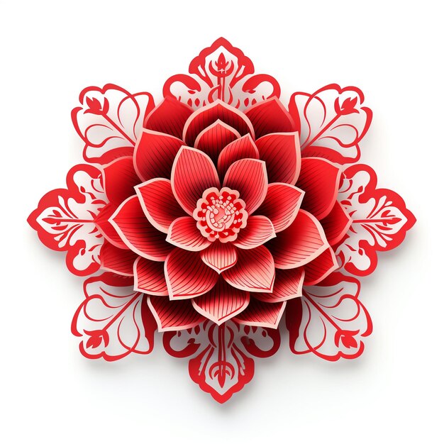 Red Paper Cutting Lotus for Chinese New Year