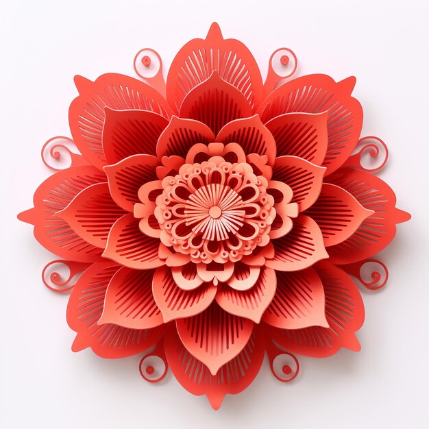 Red Paper Cutting Lotus for Chinese New Year