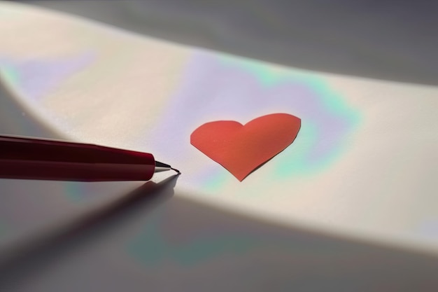 Red paper heart on white surface paper or wooden