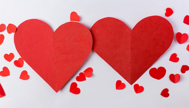 Photo red paper hearts isolated on white background copy space text