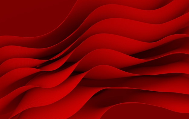 Фото Красная бумага или хлопчатобумажная ткань 3d рендеринг фона с волнами и кривыми