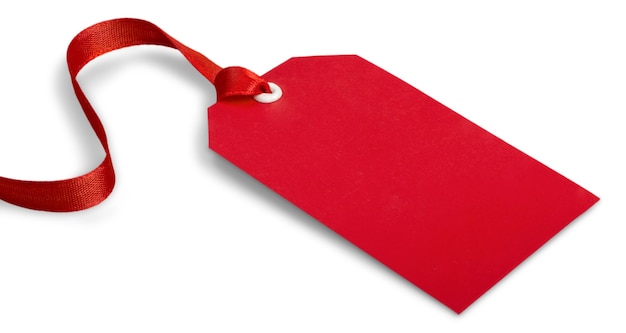 Red paper tag on white background