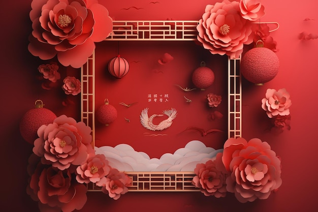 A red paper with a frame that says'chinese new year'on it