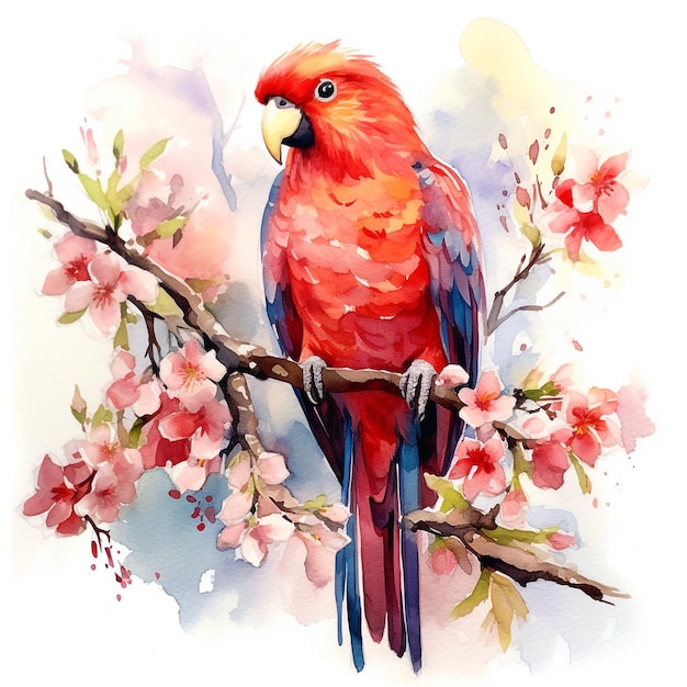 Red parrot watercolor