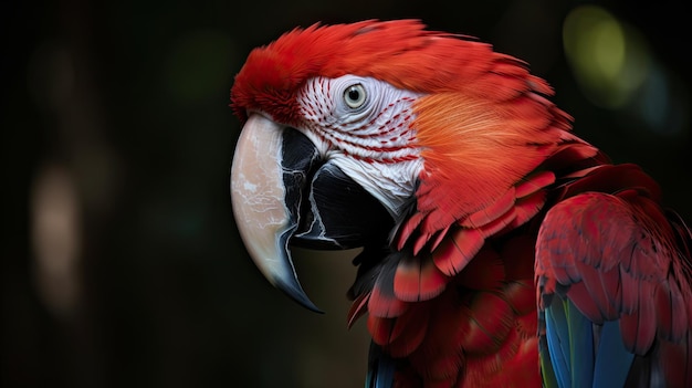 A red parrot with a black beak