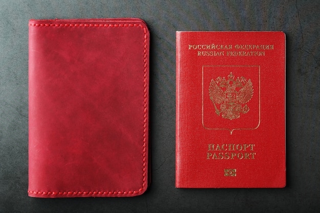 Photo red passport cover made of genuine leather handmade.