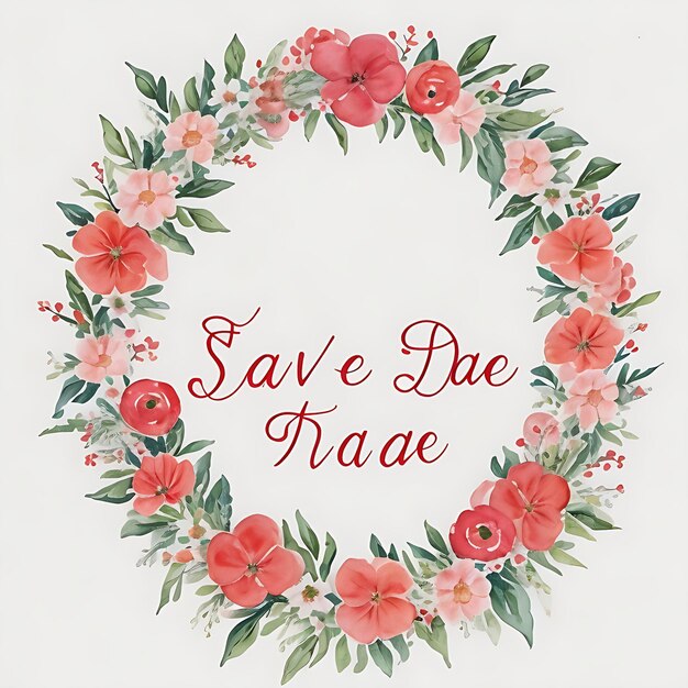 red Pastel Floral Wreath Save the Date with Watercolor Elegance