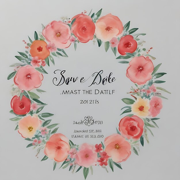 red Pastel Floral Wreath Save the Date with Watercolor Elegance