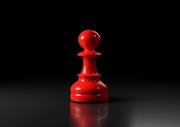 Red pawn chess standing against black background Chess game figurine 3D render illustration