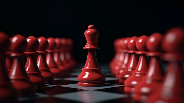 Photo a red pawn stands out in a chess game.