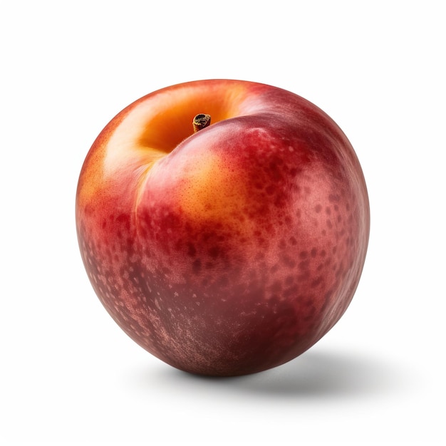 A red peach with a white background