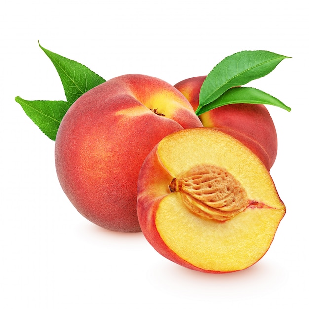 Red peaches with leaves