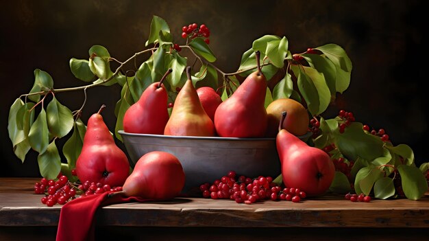 Photo red pears in a basket ai