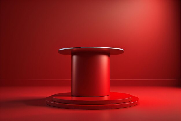 Photo a red pedestal product commercial advertising pedestal podium round base with a red background