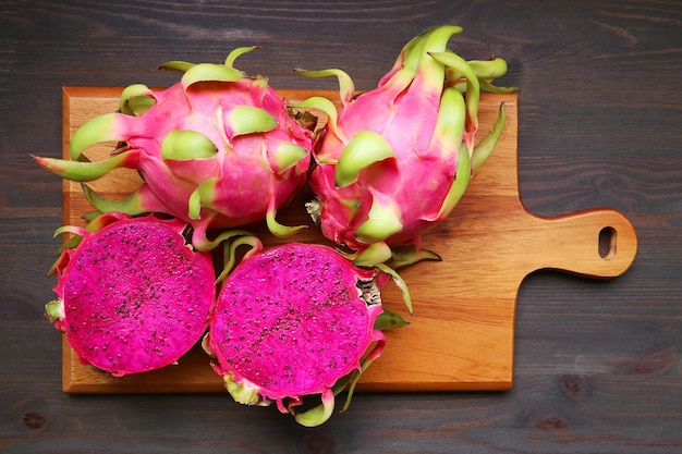 Red Peel and Flesh Dragon Fruits also Called Pink Pitaya or Strawberry Pear
