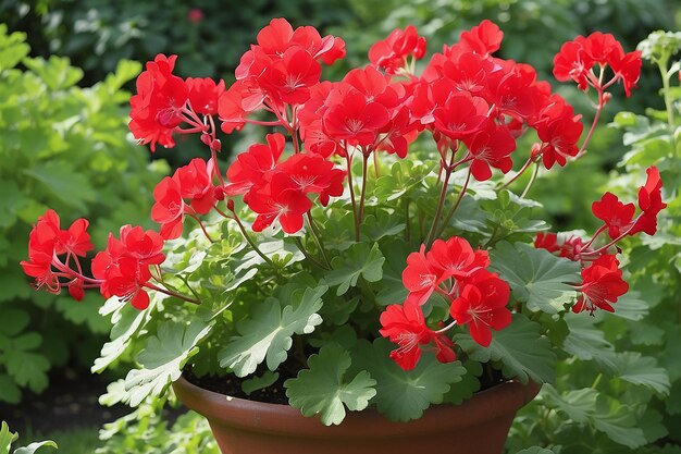 Photo red pelargonium in the garden