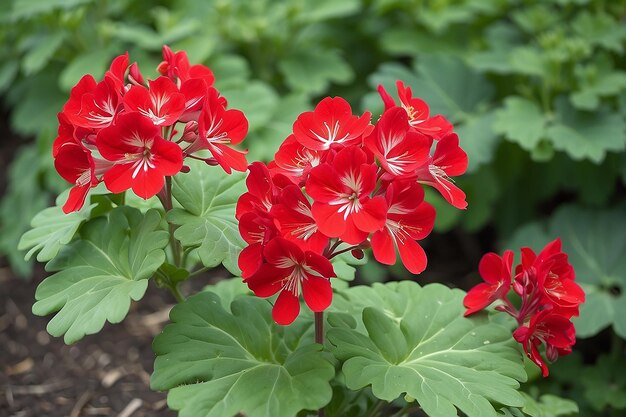 Red pelargonium in the garden