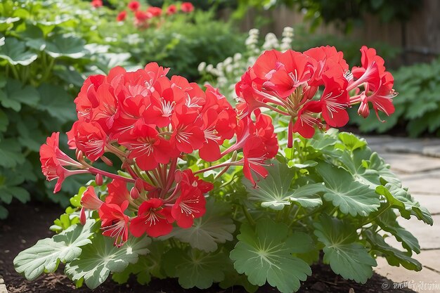 Red pelargonium in the garden