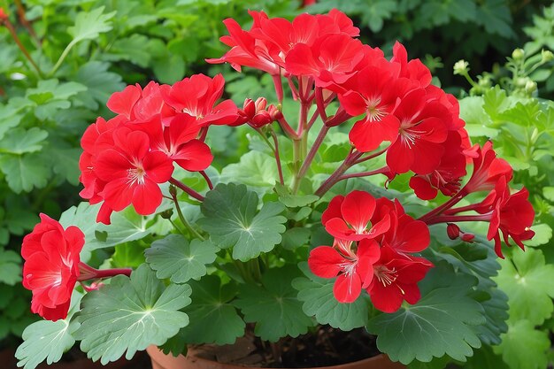 Red pelargonium in the garden