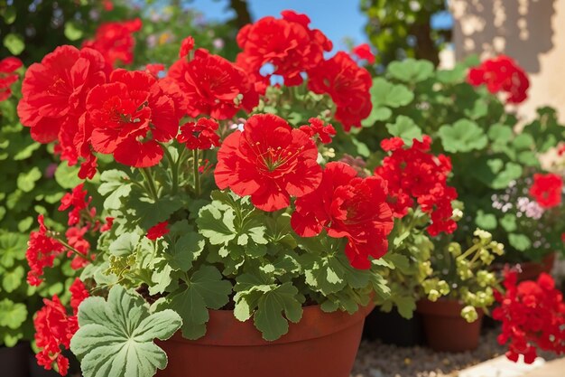 Red pelargonium in the garden