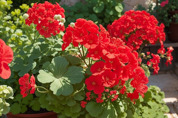 Red pelargonium in the garden