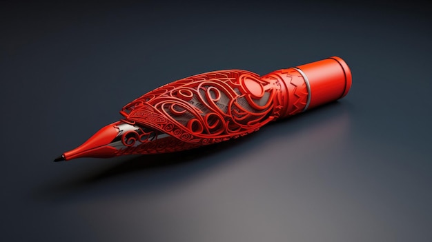 a red pen with a black label that says " love " on it.