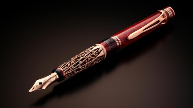 Red Pen With Gold Trim on Black Background