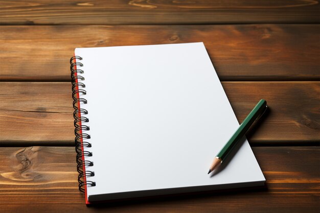 Red pencil and notepad on a wooden table for jotting goals and tasks