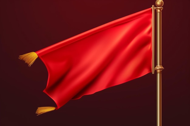 Red pennant heraldic textile flag hanging banner on golden poles advertising canvas