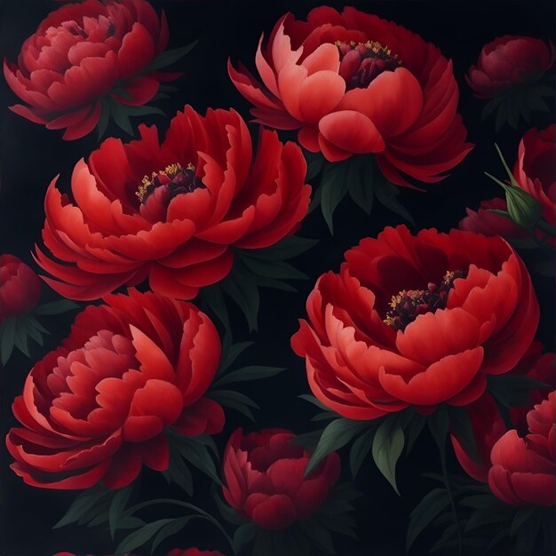 Red peonies Ornament for fabric and packaging design Generative AI