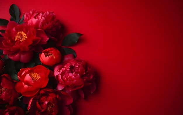 Red peonies on a red background