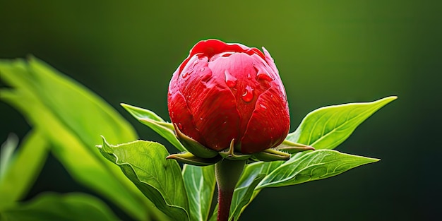 Red Peony Bud on a Green Background in Bright Daylight Generative AI Illustration